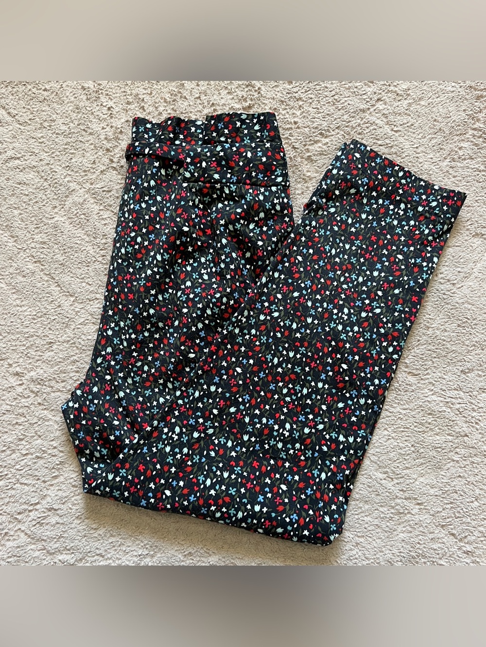 Zara Basic Floral Paperbag High Rise Pants Cottage Preppy Office Minimalist Sz M
